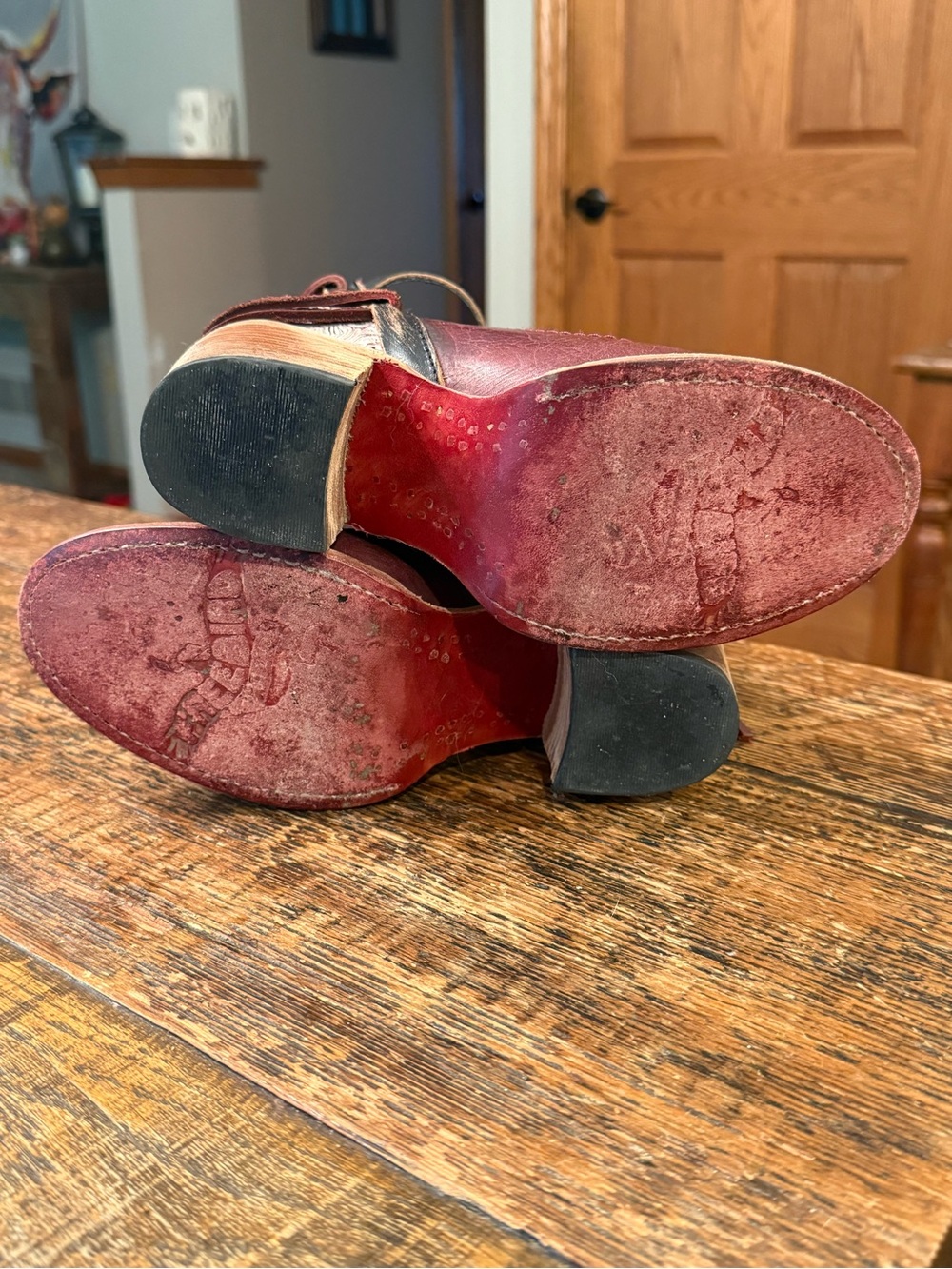 Freebird by Steven Raeanne Burgundy Leather Ankle-Strap Block Heels - Picture 9 of 10
